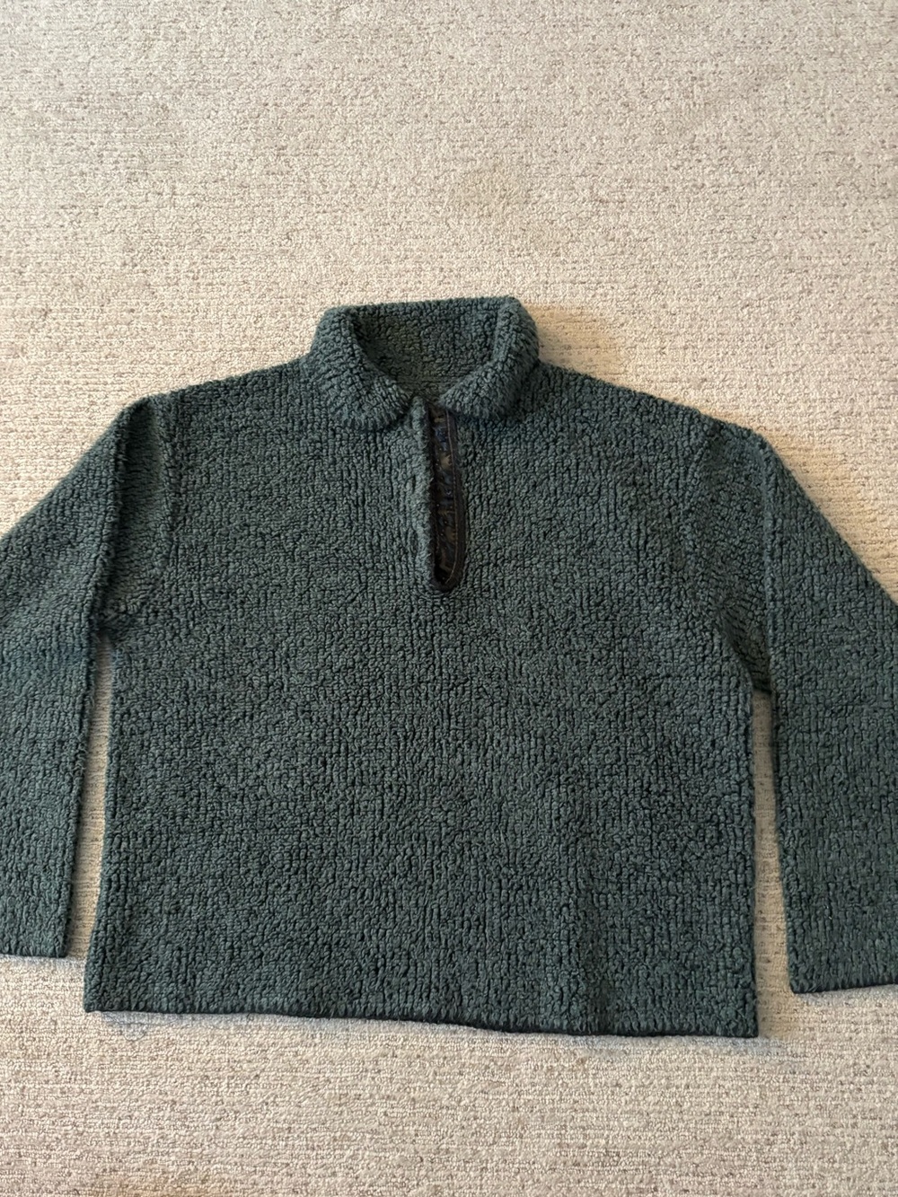 Cozy Dark Green Sherpa Turtleneck Pullover